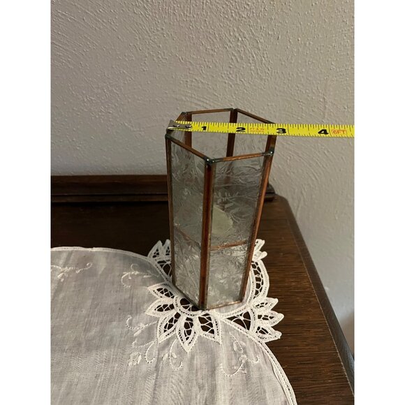 Vintage Etched Glass and Copper  Votive Holder - Picture 3 of 5